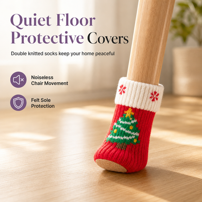 🎄 Christmas Knitted Chair Socks: Silent Floor Protection, Thick Felt, Stretch Fit