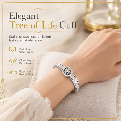 🔥50% OFF!!🎁🌿 Stainless Steel Tree of Life Bangle – A Thoughtful Gift for Her, Elegant Sparkle for Everyday Wear 💎