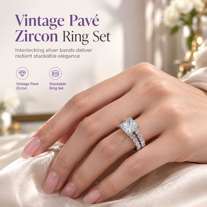 🔥50% OFF!!📢💍 Vintage Full Pavé Zircon Stackable Ring Set – A Thoughtful Gift for Her, Add Sparkle to Everyday Looks ✨