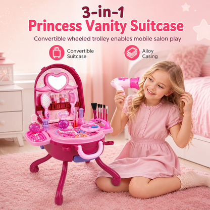 📢📢 50% OFF🎀 Kids’ Pretend Make-Up Vanity Suitcase – Portable Dress-Up Toy Set for Girls, Pack Up & Play Anywhere ✨