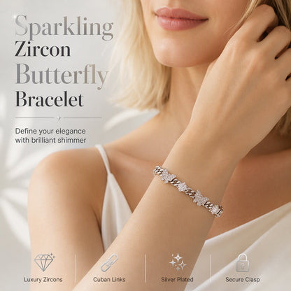🔥50% OFF!!📢🦋 Iced-Out Pavé Zircon Butterfly Cuban Link Bracelet – Sparkling Micro-Pavé Detail & Polished Cuban Links, Add Bold Shine to Everyday Looks 💎