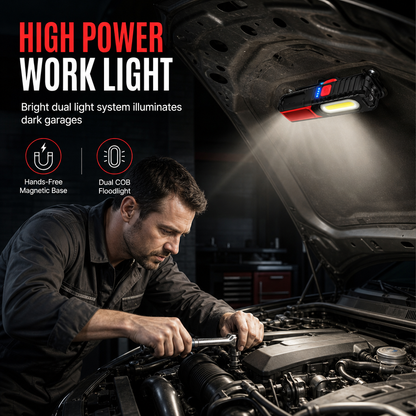 🔥57% OFF!!📢🔦 Bright Rechargeable LED Work Light with Magnetic Base – Portable Inspection Lamp for Car Repair & Night Market Lighting, Keep Both Hands Free While You Work ✨