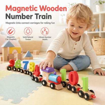 🔥50% OFF!!📢🚂 Montessori Magnetic Wooden Number Train – Fun Early Learning Toy, Build, Count & Create for Hours of Screen-Free Play 🔢✨