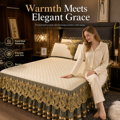 🔥50% OFF!!📢🛏️ Quilted Velvet Bed Skirt with Lace Trim & Non-Slip Design – Add a Soft, Elegant Finish to Your Bed While Helping Hide Under-Bed Storage, A Cosy Bedroom Upgrade Made Easy ✨