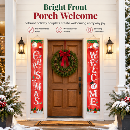 🔥50% OFF!!📢🎄 Christmas Porch Banner – Festive Front Door Couplets for Outdoor Holiday Parties & New Year Decor, Hang Up Instant Christmas Cheer ✨
