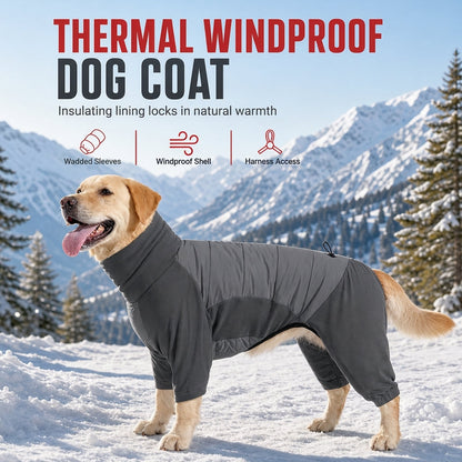 🔥50% OFF!!📢🐕❄️ Waterproof Windproof Winter Dog Coat – Thick Padded Warmth with Adjustable High Collar & Four-Legged Full-Body Jumpsuit, Keep Your Dog Cosy on Cold, Wet Walks 🧥✨