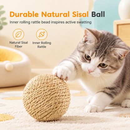 📢🎁BUY 1 GET 1 FREE🔥🐱 Bite-Resistant Sisal Ball – Durable Play for Cats & Kittens ✨