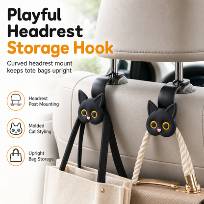 📢📢Buy 1 Get 1 Free!!⏰🐱 Cat-Design Car Headrest Hook – Heavy-Duty Bag Hanger, Universal Fit & No Tools Needed, Keep Bags Secure & Within Reach 🚗✨