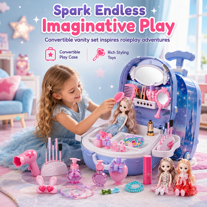 🔥50% OFF!!📢👑 Girls' Vanity Toy Set with Dolls & Beauty Accessories – Pretend Play Fun for Little Ones 🎀✨