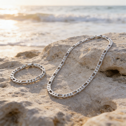 🔥50% OFF!!📢💎 Classic Silver-Tone Chain Necklace & Bracelet Set – Add Effortless Polish to Everyday Looks, Perfect for Layering or Gifting ✨