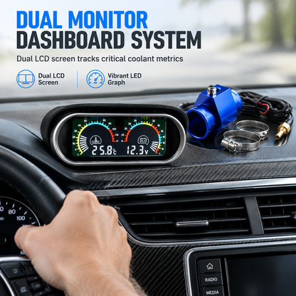 ⏳LIMITED-TIME OFFER!⏰🌡️ Universal LCD Water Temp & Voltage Gauge Set – 12V/24V with 32mm Tee Adapter 🔧