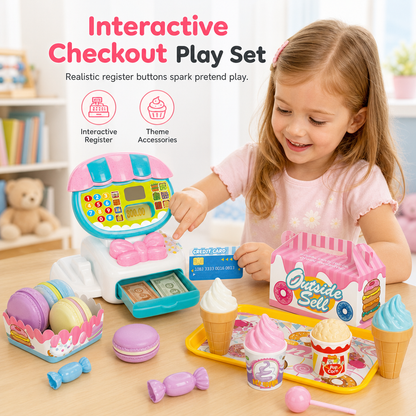 ✨New Arrival!🧾 Kids Pretend Play Cash Register Toy Set – Play Food, Burgers & Grocery Accessories for Fun Supermarket Role Play 🍔