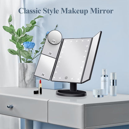 🔥50% OFF!!📢✨ Tri-Fold Make-Up Mirror with Lights – See Every Detail & Get Ready With Confidence 💄