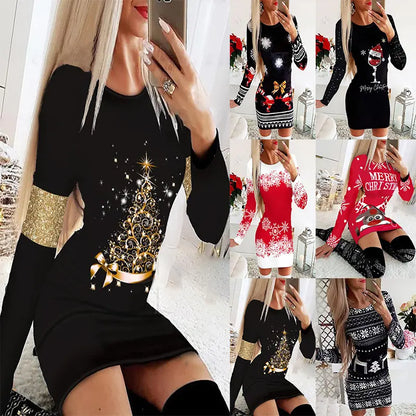 💝Two pieces free shipping🔥【M-4XL】2023 Autumn and winter long sleeve printed Christmas dresses.