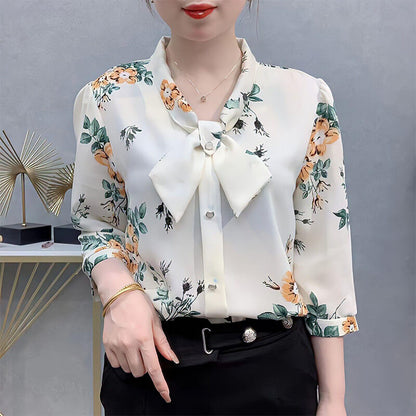 Fashion Floral Silk Smooth Shirt