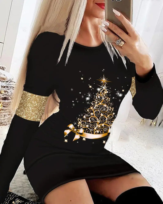 💝Two pieces free shipping🔥【M-4XL】2023 Autumn and winter long sleeve printed Christmas dresses.