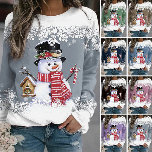 🎅Christmas New Snowman Print Long Sleeve Casual Loose T-Shirt 💝Two Pieces Free Shipping🔥