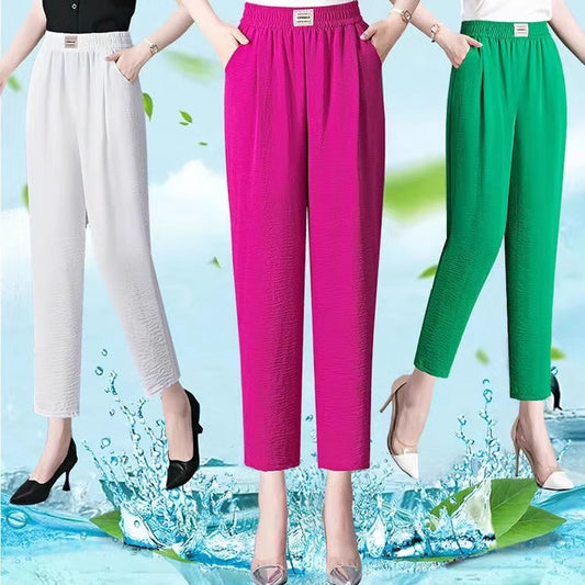 Women's Solid Elastic High Waist Tapered Pants