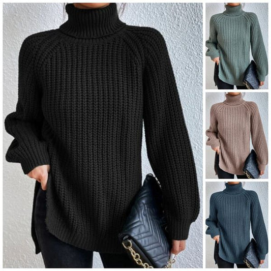 🔥Buy 2 free shipping🔥Cotton Turtleneck Raglan Sleeve Split Hem Sweater(60% OFF)