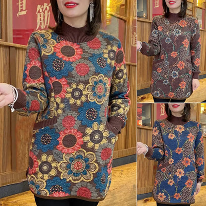 🎅Buy 2 pieces of free shipping🔥【L-4XL】. Autumn and Winter New bold velvet wide top with retro prints.