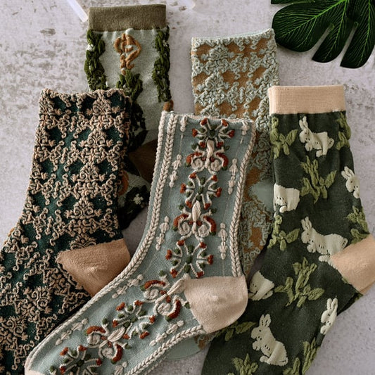 🔥2023 New Hot Sale 50% Off🔥5 Pairs Womens Floral Cotton Socks