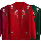 [XL-4XL] Embroidered Lapel Sweater for Middle-aged and Older People