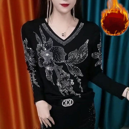 🔥✨HOT SALE 50%OFF🔥💝Two pieces free shipping🔥【M-4XL】Women's V-Neck Plush Lined Warm Bottom Shirt